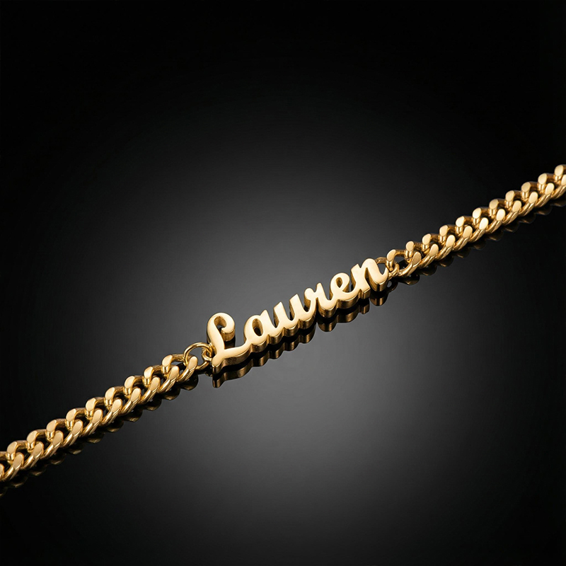 Custom Font Name Bracelet/anklet With 3mm Cuban Link Gold - Image 3
