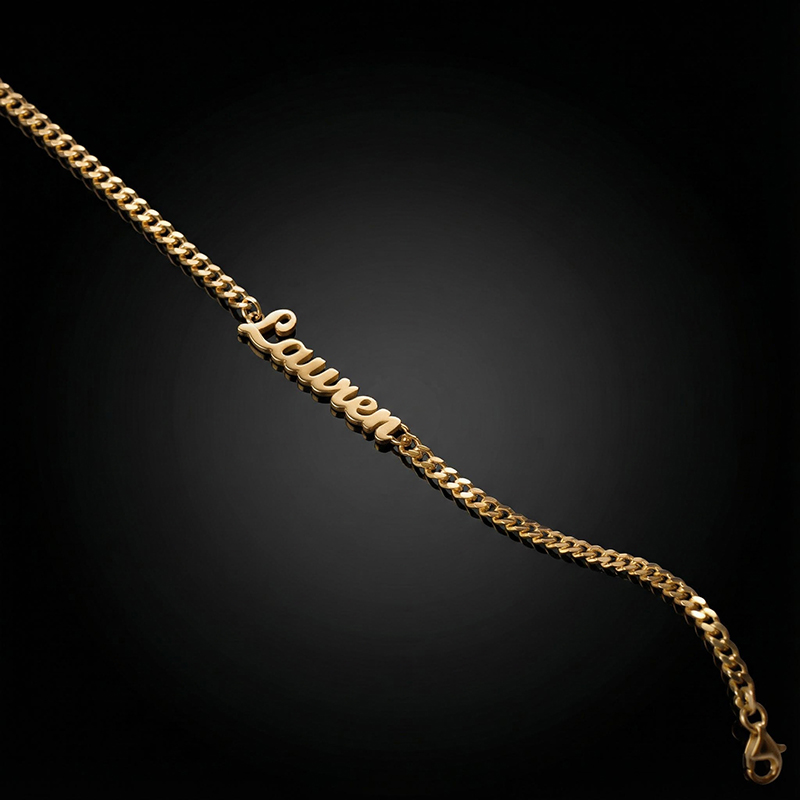 Custom Font Name Bracelet/anklet With 3mm Cuban Link Gold - Image 4