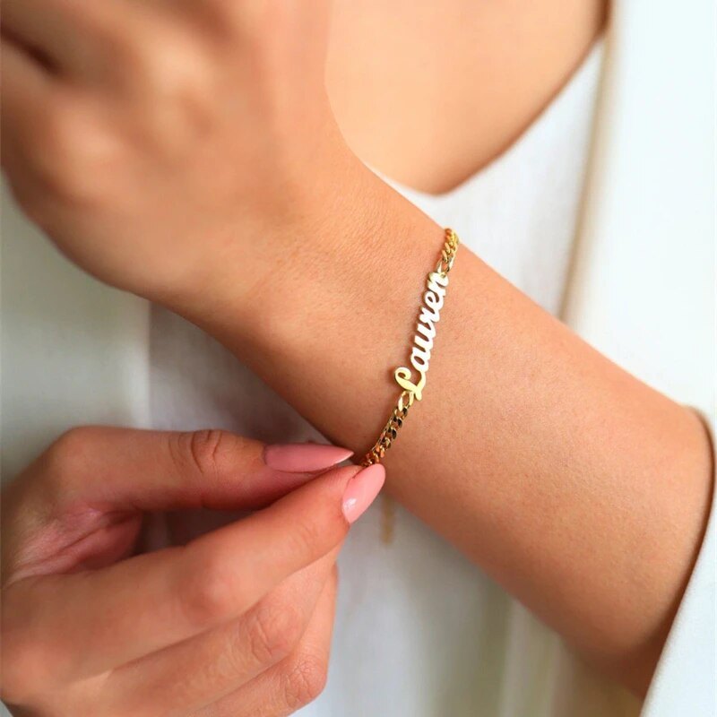 Custom Font Name Bracelet/anklet With 3mm Cuban Link Gold - Image 8