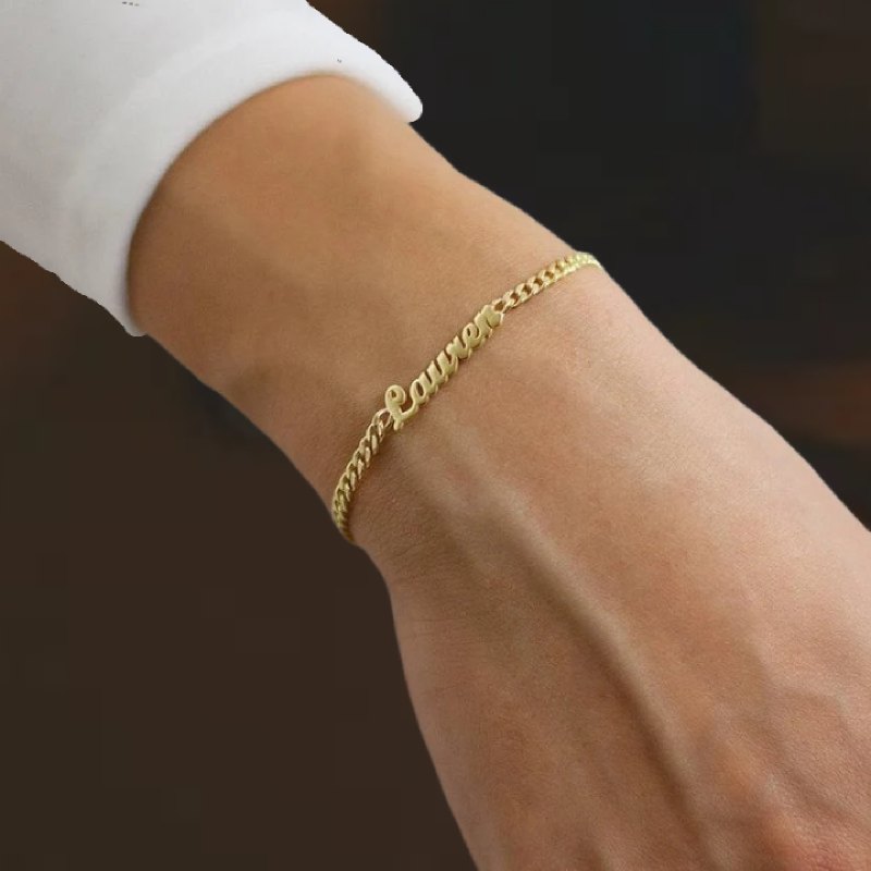 Custom Font Name Bracelet/anklet With 3mm Cuban Link Gold