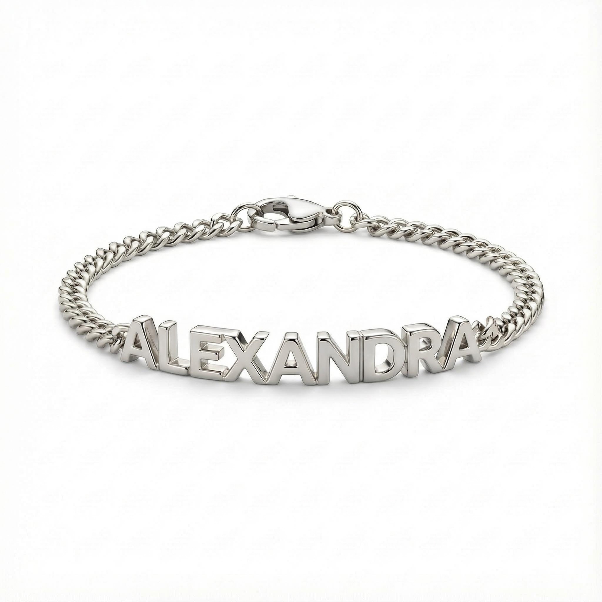 Custom Name Bracelet With Curb Chain Silver With Street Luxury Shine - Image 3