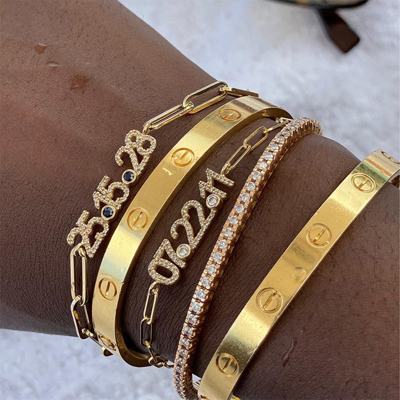 Diamond Date Birthstone Bracelet With Paperclip Chain Iced Out - Image 4