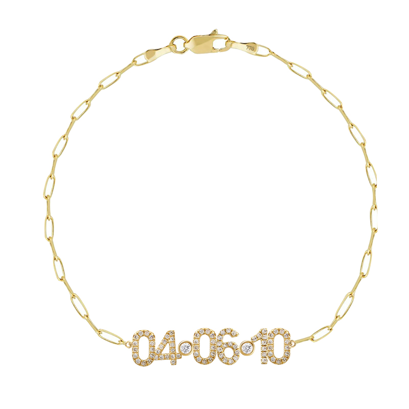 Diamond Date Birthstone Bracelet With Paperclip Chain Iced Out