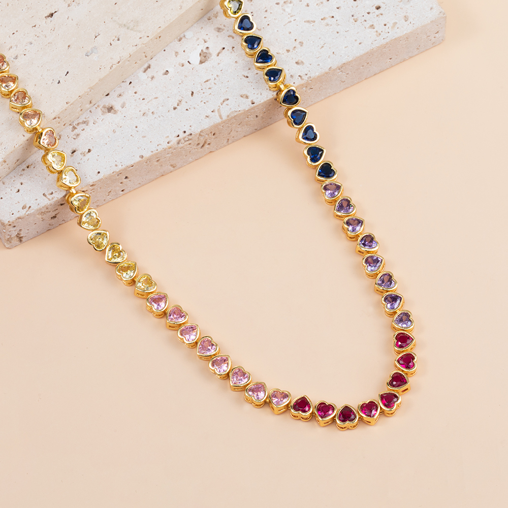 6mm Rainbow Upside Down Heart Tennis Chain In Gold With Iced Out Shine - Image 4
