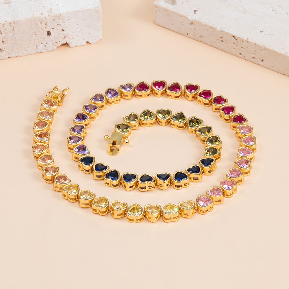 6mm Rainbow Upside Down Heart Tennis Chain In Gold With Iced Out Shine - Image 5