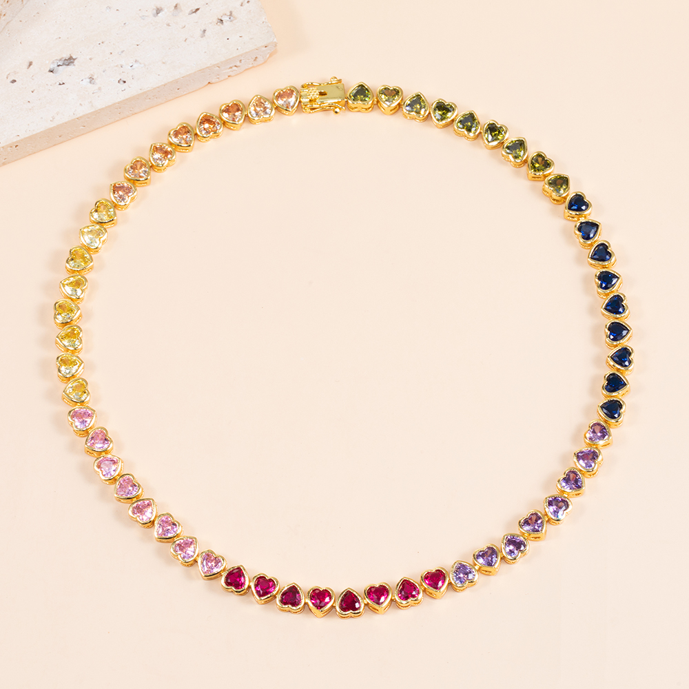6mm Rainbow Upside Down Heart Tennis Chain In Gold With Iced Out Shine - Image 6