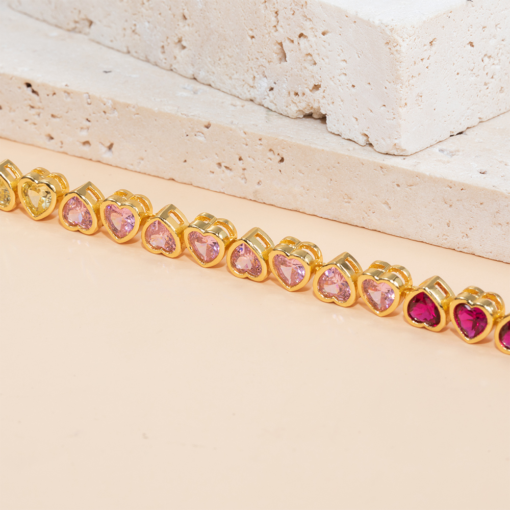 6mm Rainbow Upside Down Heart Tennis Chain In Gold With Iced Out Shine - Image 7
