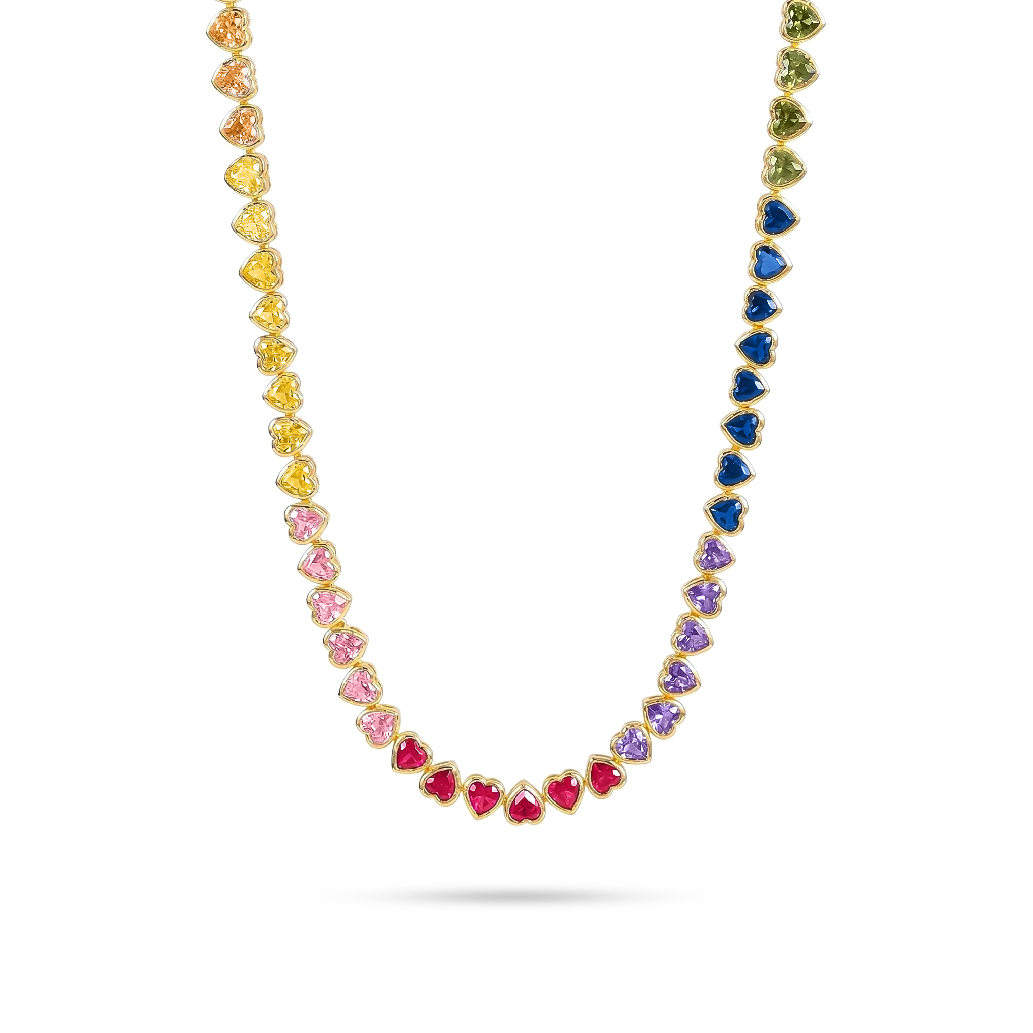 6mm Rainbow Upside Down Heart Tennis Chain In Gold With Iced Out Shine