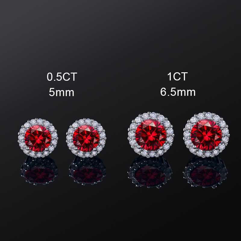 Moissanite Round Cut Magnetic Non-piercing Garnet Stud Earrings In S925 - Image 5