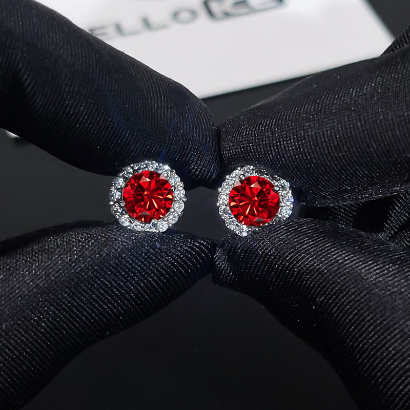 Moissanite Round Cut Magnetic Non-piercing Garnet Stud Earrings In S925 - Image 6