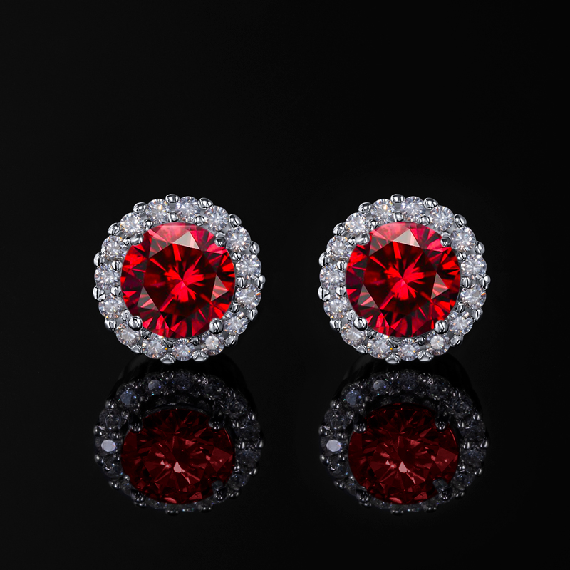 Moissanite Round Cut Magnetic Non-piercing Garnet Stud Earrings In S925 - Image 7