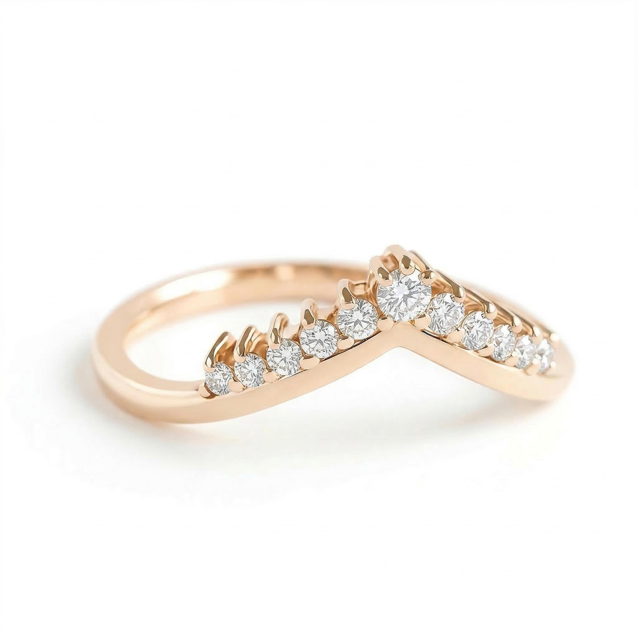 0.2ct V-shaped Round Cut Vvs Moissanite S925 Silver Wedding Band Iced Out