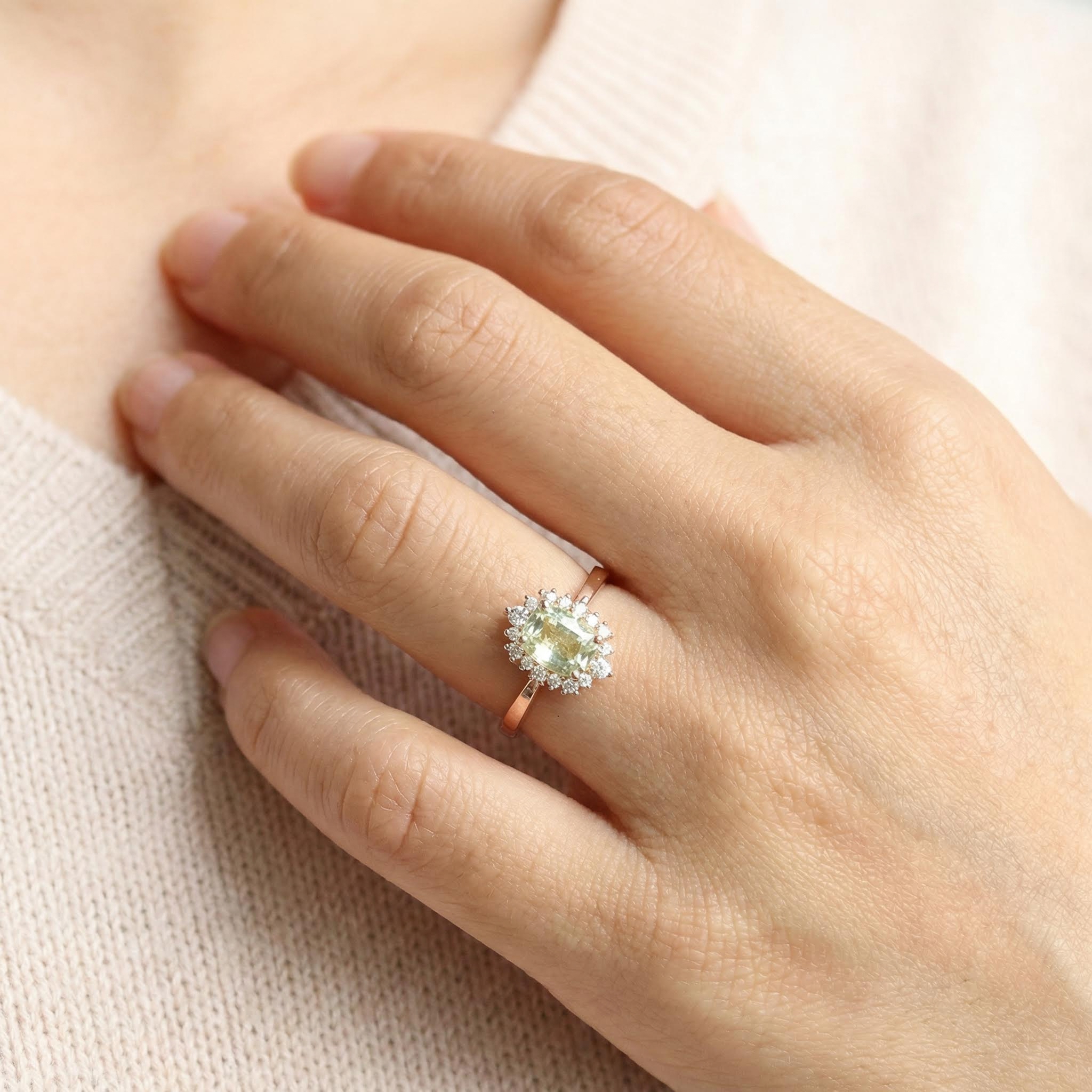 1.86ct Cushion & Round Cut Light Green Sapphire Diamond S925 Silver - Image 3