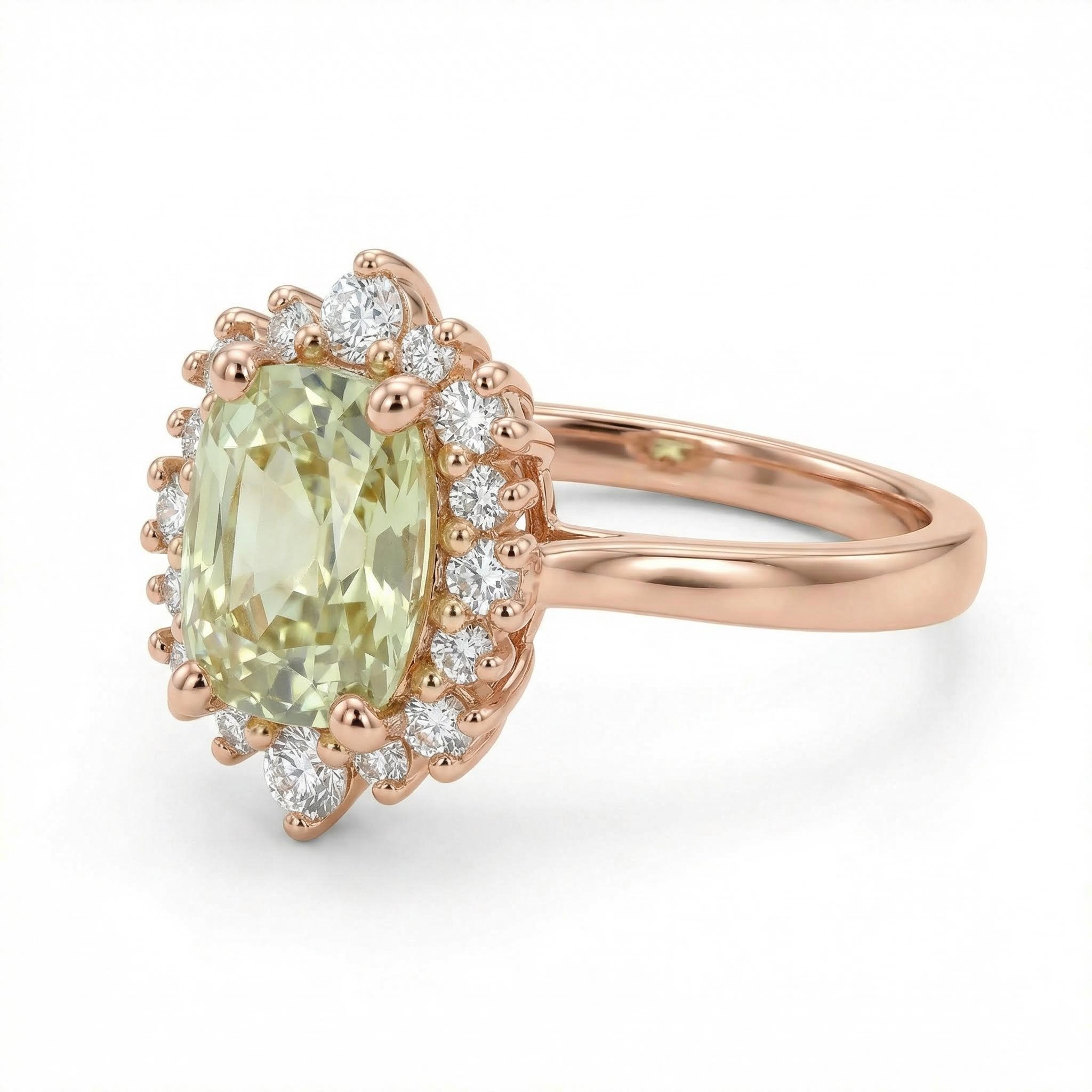 1.86ct Cushion & Round Cut Light Green Sapphire Diamond S925 Silver - Image 4