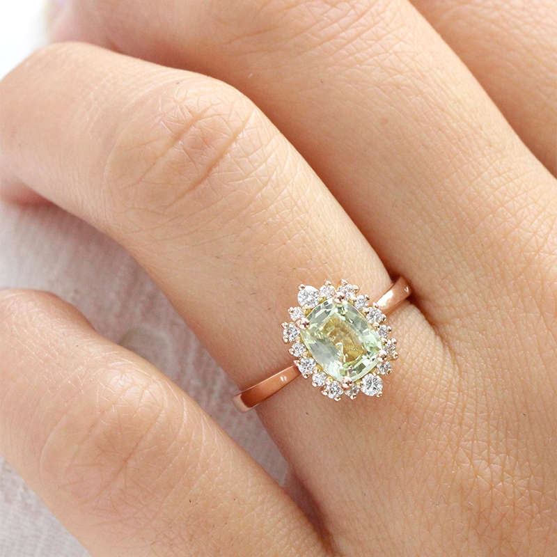 1.86ct Cushion & Round Cut Light Green Sapphire Diamond S925 Silver - Image 6