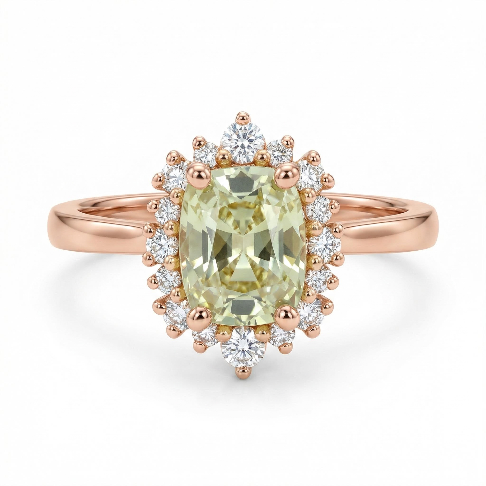1.86ct Cushion & Round Cut Light Green Sapphire Diamond S925 Silver