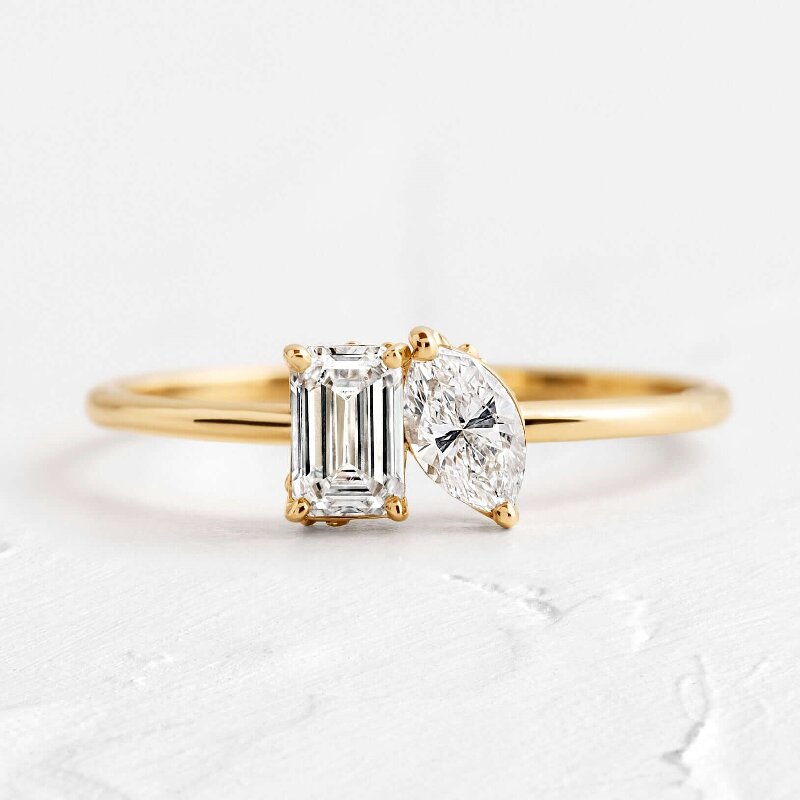 0.5ct Emerald & Marquise Cut Vvs Moissanite S925 Silver Engagement Ring - Image 3
