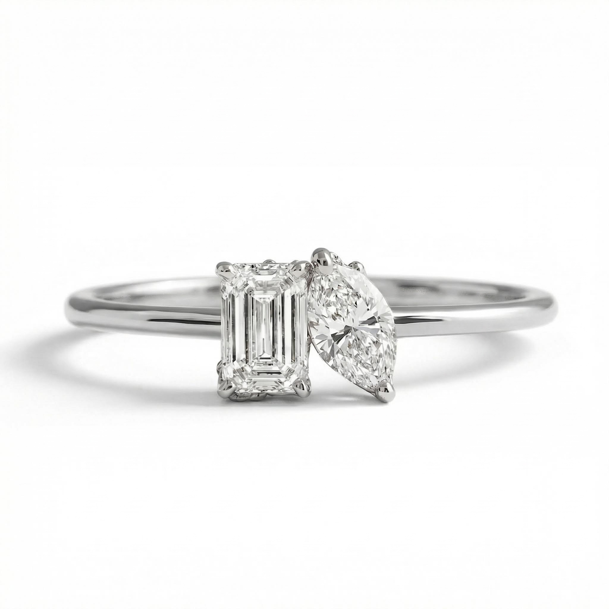 0.5ct Emerald & Marquise Cut Vvs Moissanite S925 Silver Engagement Ring - Image 8