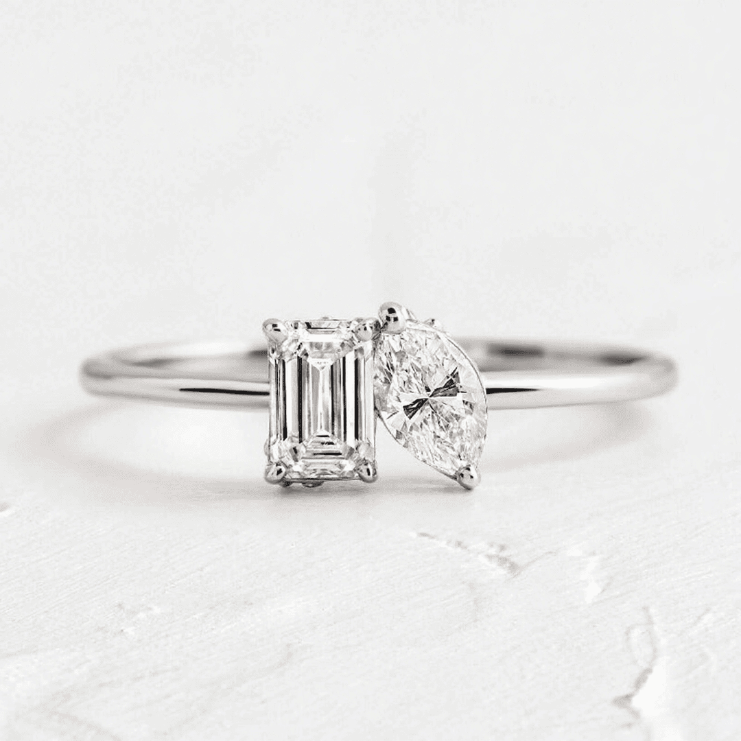 0.5ct Emerald & Marquise Cut Vvs Moissanite S925 Silver Engagement Ring - Image 10