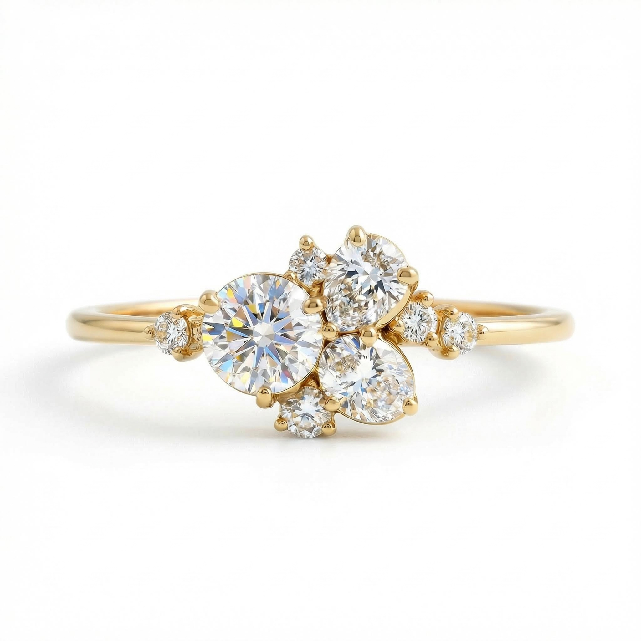 0.735ct Round & Oval Cut S925 Silver Moissanite Engagement Ring Iced Out