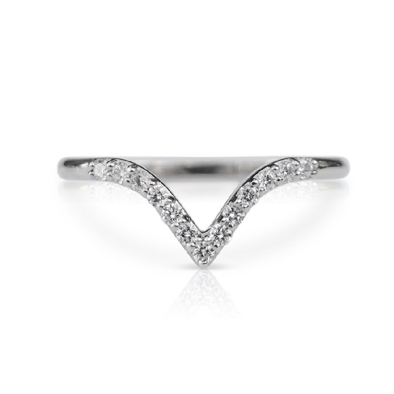 0.065ct V-shape Round Cut Vvs Moissanite S925 Silver Wedding Band Iced Out - Image 3