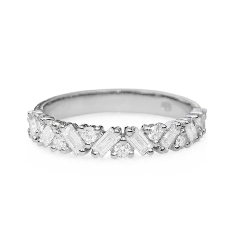 0.58ct Baguette & Round Cutvvs Moissanite S925 Silver Weddind Band Iced Out - Image 3