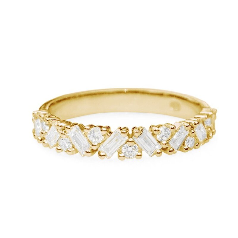 0.58ct Baguette & Round Cutvvs Moissanite S925 Silver Weddind Band Iced Out