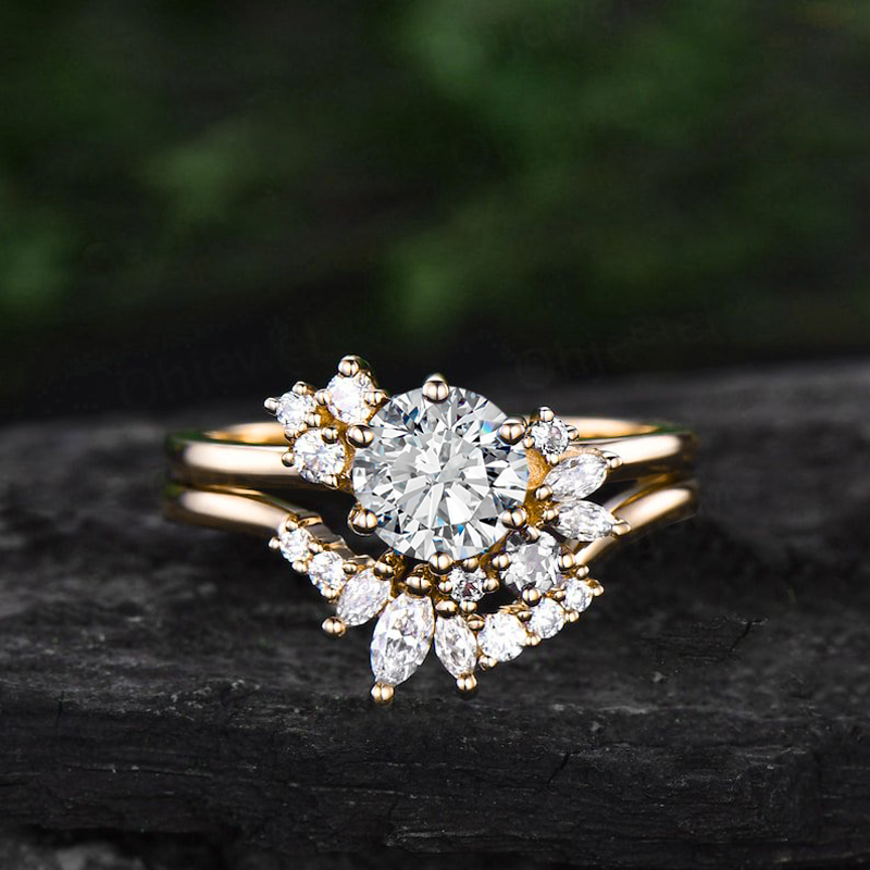 1.45ct Round & Marquise Cut Vvs Moissanite S925 Silver Engagement Ring Set - Image 3