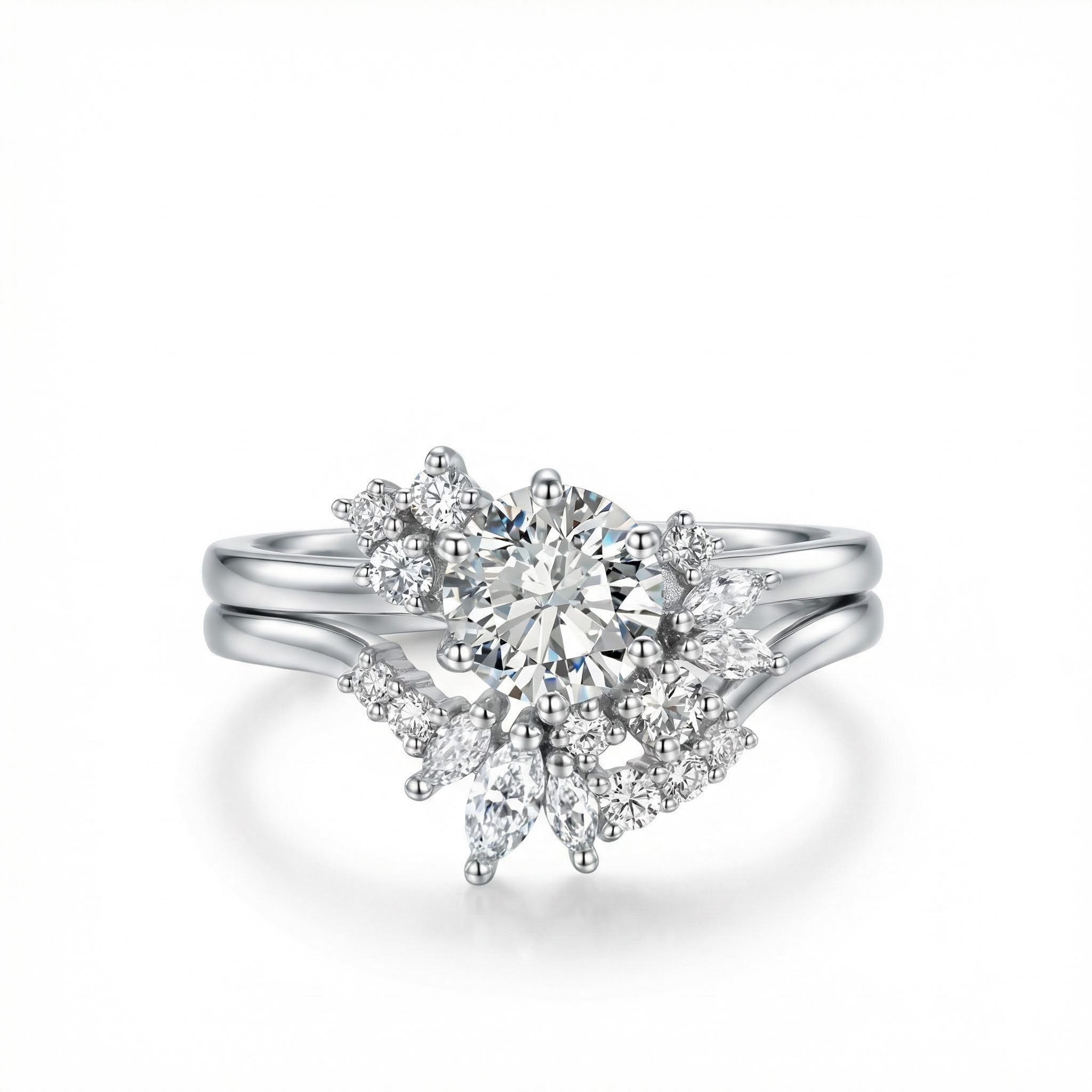 1.45ct Round & Marquise Cut Vvs Moissanite S925 Silver Engagement Ring Set - Image 4