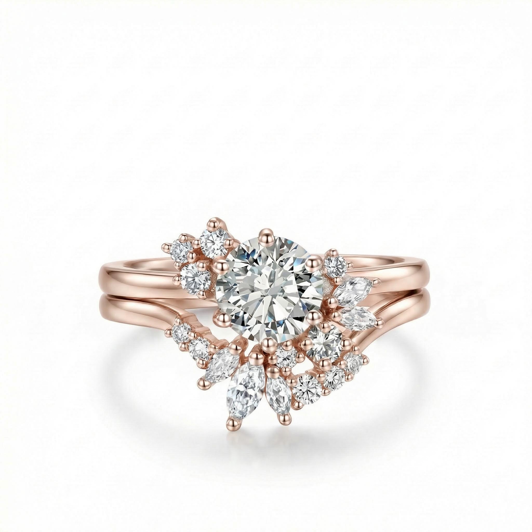 1.45ct Round & Marquise Cut Vvs Moissanite S925 Silver Engagement Ring Set - Image 5
