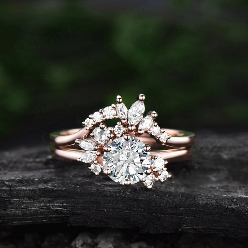 1.45ct Round & Marquise Cut Vvs Moissanite S925 Silver Engagement Ring Set - Image 7
