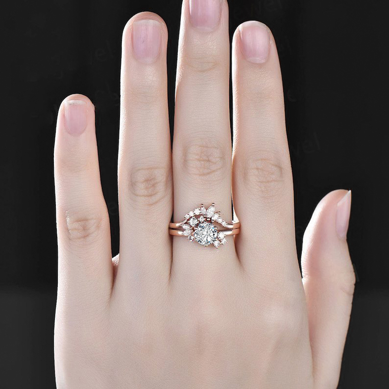 1.45ct Round & Marquise Cut Vvs Moissanite S925 Silver Engagement Ring Set - Image 8