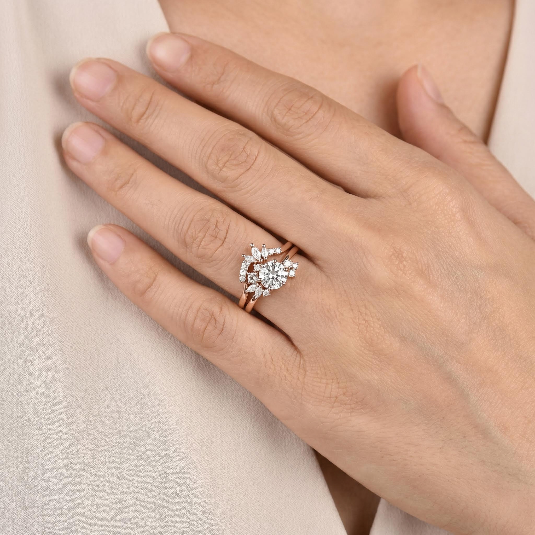 1.45ct Round & Marquise Cut Vvs Moissanite S925 Silver Engagement Ring Set - Image 9