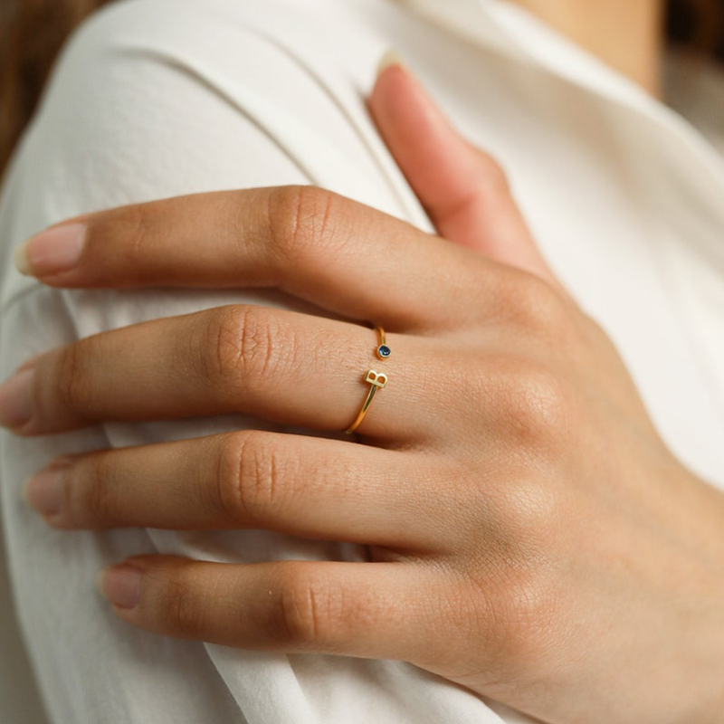 Initial & Birthstone Open Ring Bold Statement Style With Street Luxury - Image 3