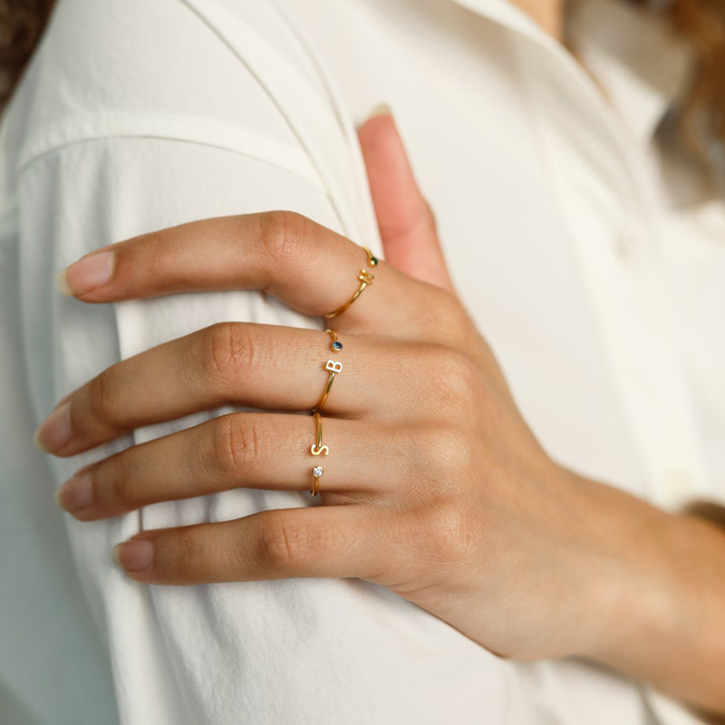 Initial & Birthstone Open Ring Bold Statement Style With Street Luxury