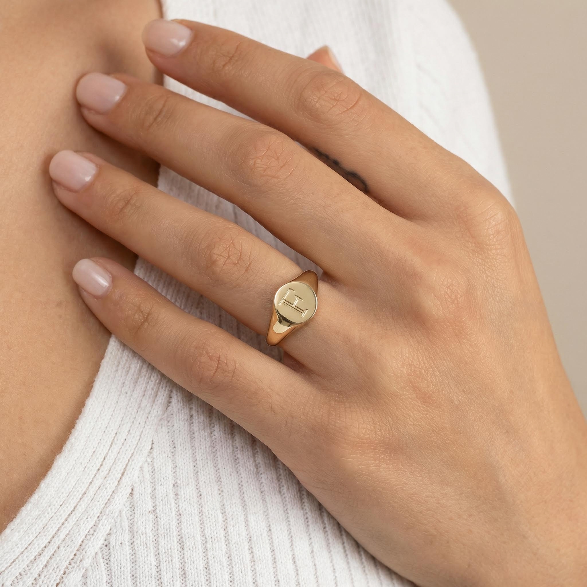 Small Letters Signet Ring Bold Statement Style With Street Luxury - Image 3