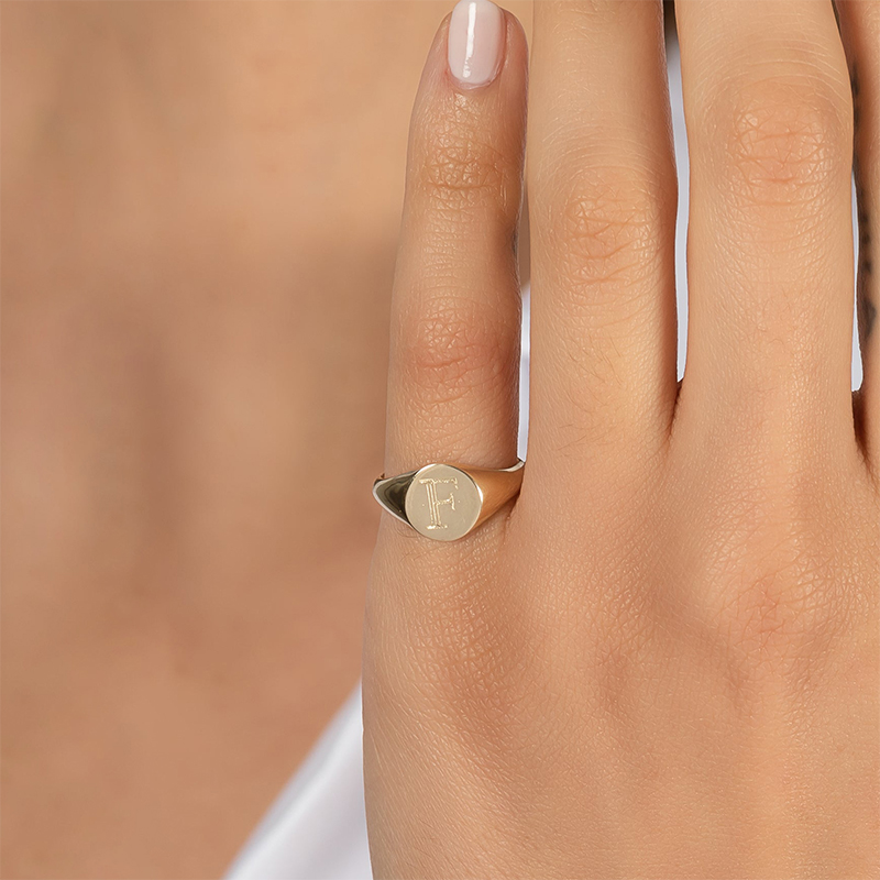 Small Letters Signet Ring Bold Statement Style With Street Luxury - Image 7