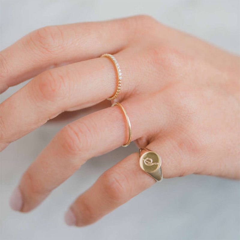 Small Letters Signet Ring Bold Statement Style With Street Luxury - Image 8