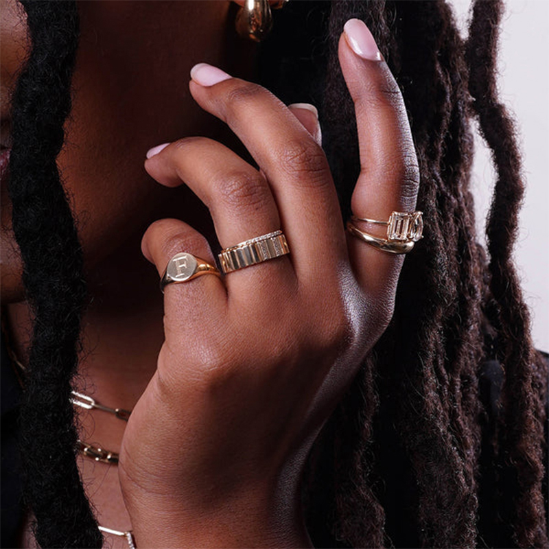 Small Letters Signet Ring Bold Statement Style With Street Luxury - Image 9