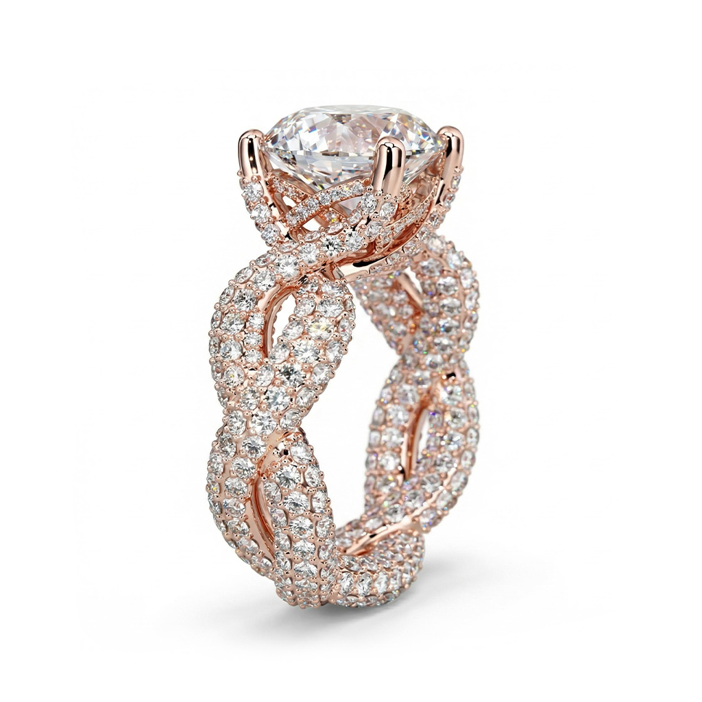Bold 11.18ct. Tw. Stunning Micro Paved Twist S925 Silver Ring In Rose Gold - Image 4