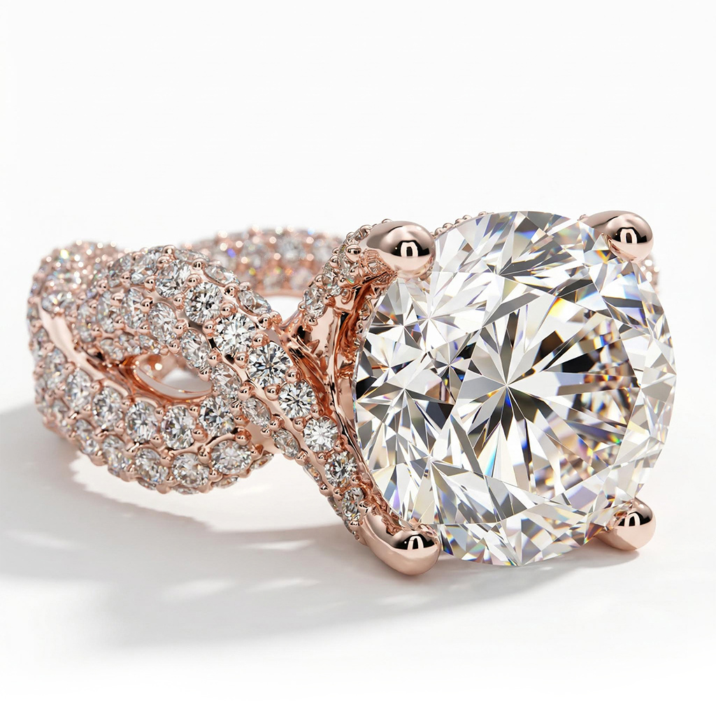 Bold 11.18ct. Tw. Stunning Micro Paved Twist S925 Silver Ring In Rose Gold - Image 6