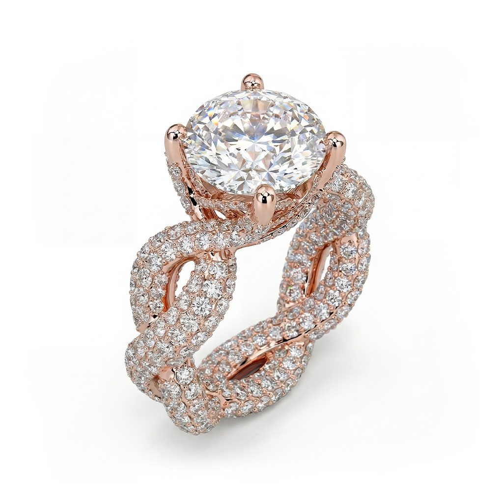 Bold 11.18ct. Tw. Stunning Micro Paved Twist S925 Silver Ring In Rose Gold - Image 7