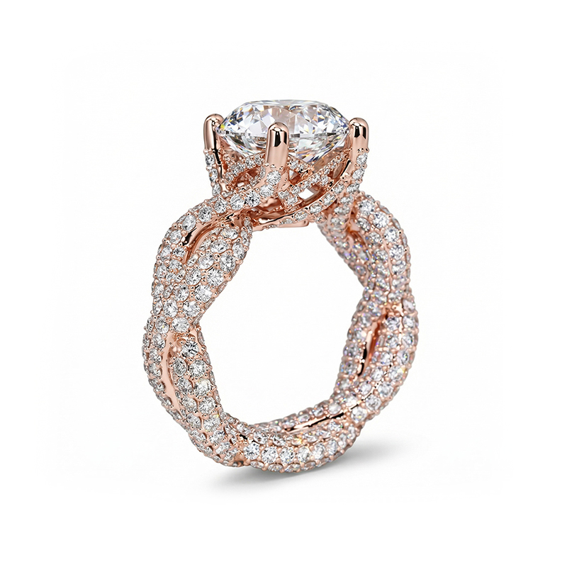 Bold 11.18ct. Tw. Stunning Micro Paved Twist S925 Silver Ring In Rose Gold