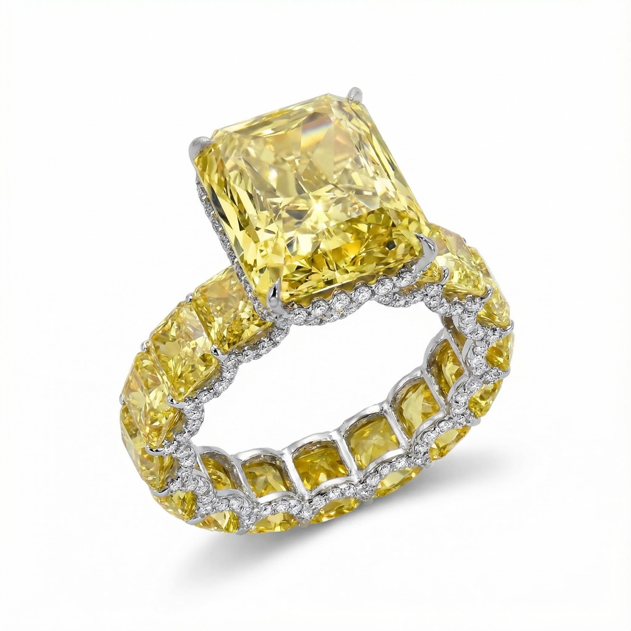 28.28ct. Tw. Luxury Fancy Yellow/amethyst/sapphire Radiant Cut Pave Halo - Image 3