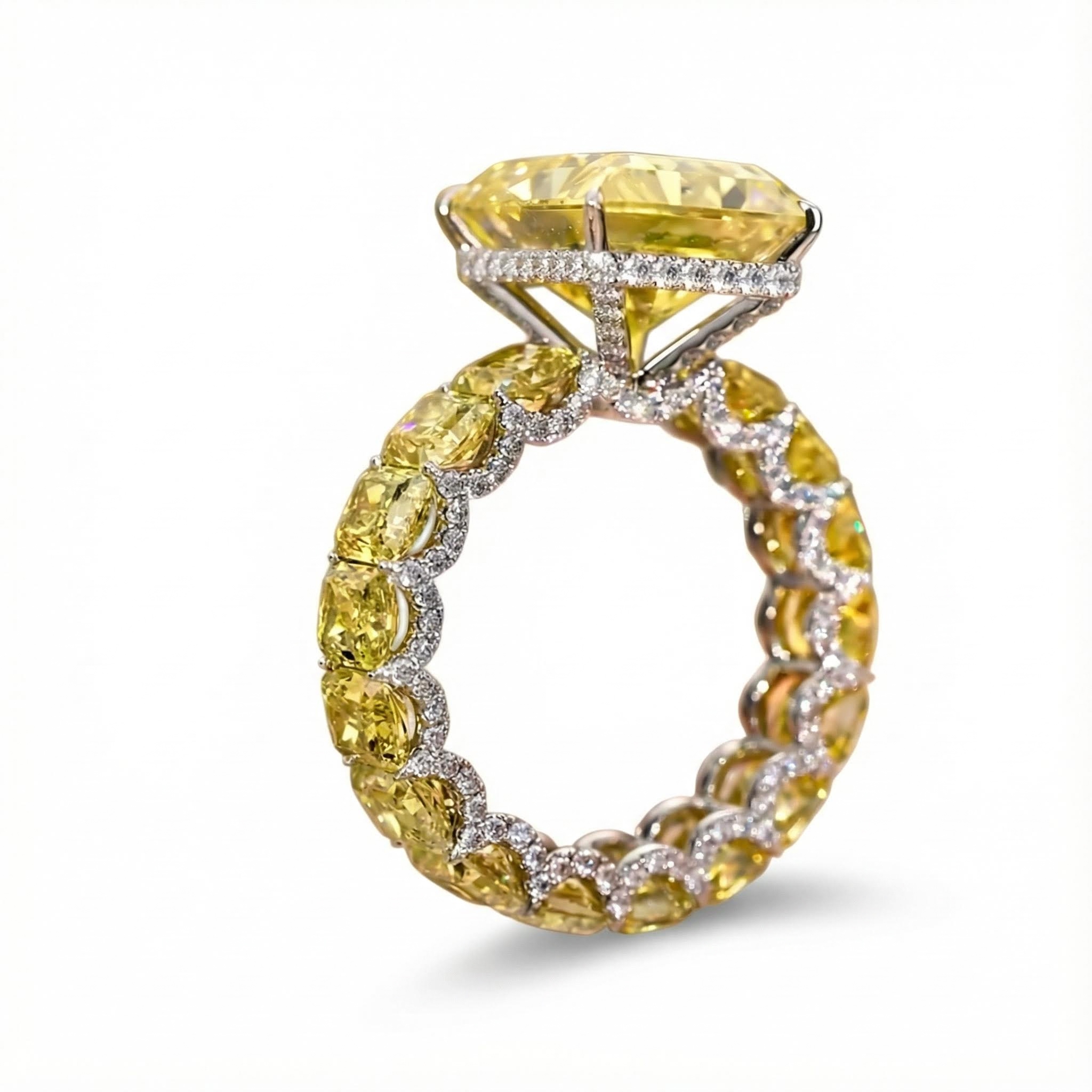 28.28ct. Tw. Luxury Fancy Yellow/amethyst/sapphire Radiant Cut Pave Halo - Image 4