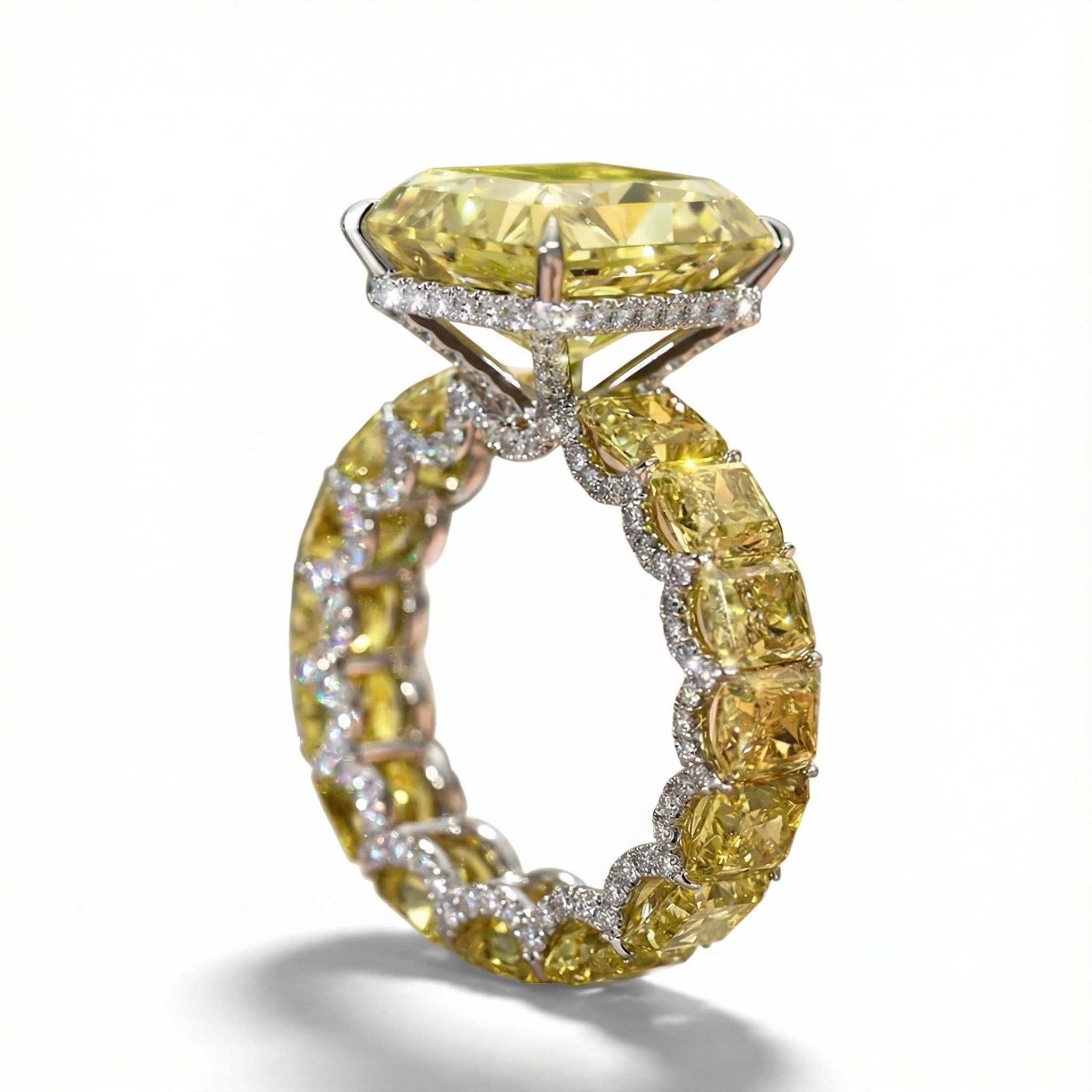 28.28ct. Tw. Luxury Fancy Yellow/amethyst/sapphire Radiant Cut Pave Halo - Image 5