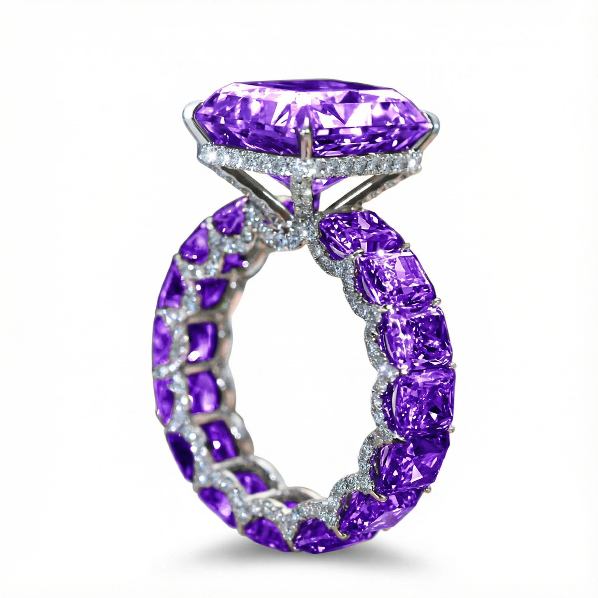 28.28ct. Tw. Luxury Fancy Yellow/amethyst/sapphire Radiant Cut Pave Halo - Image 10