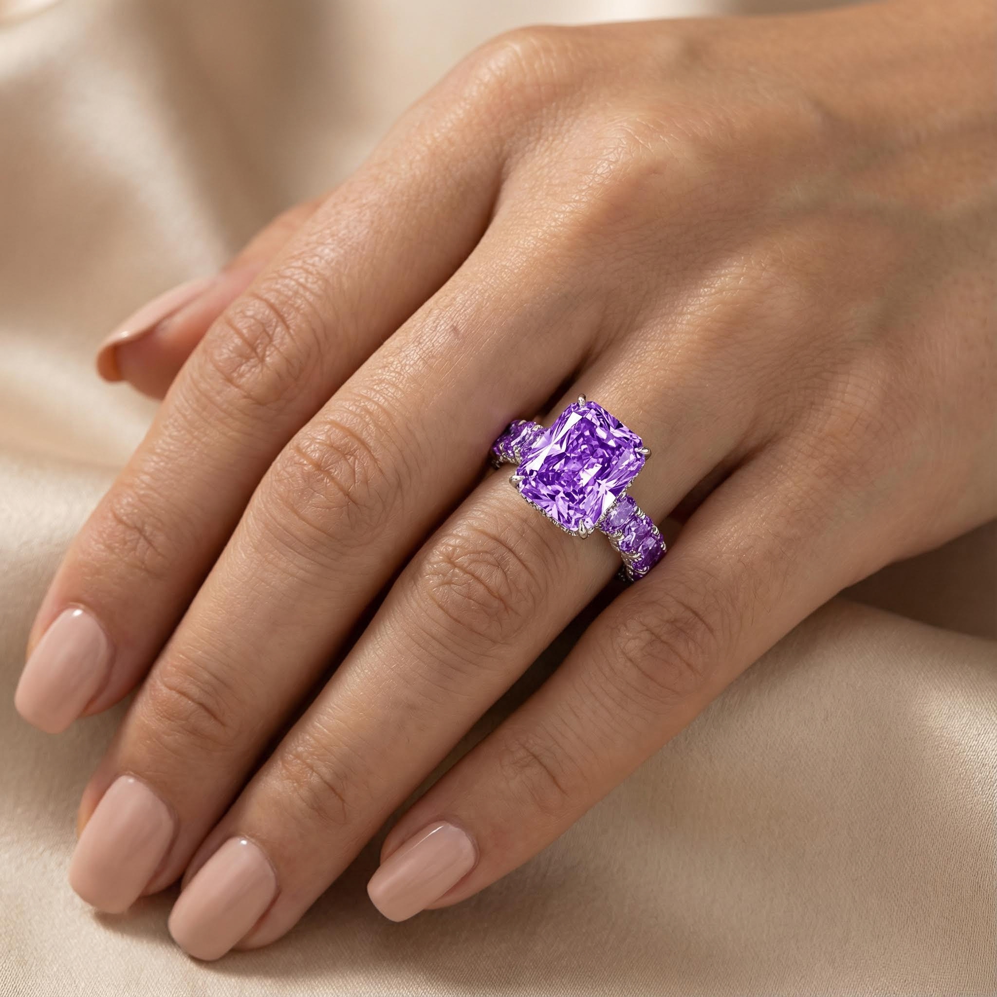 28.28ct. Tw. Luxury Fancy Yellow/amethyst/sapphire Radiant Cut Pave Halo - Image 12