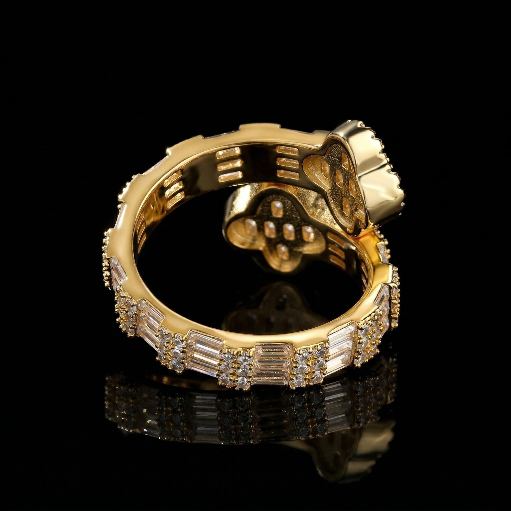 Iced Out Four Leaf Clover Baguette Cut Ring Gold With Street Luxury Shine - Image 5
