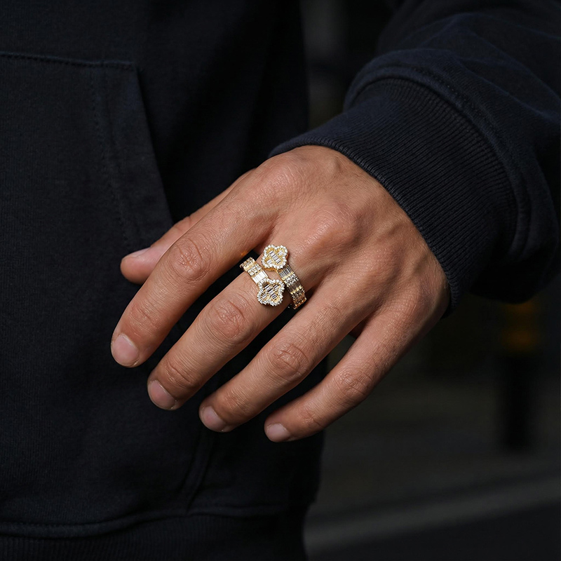 Iced Out Four Leaf Clover Baguette Cut Ring Gold With Street Luxury Shine - Image 6